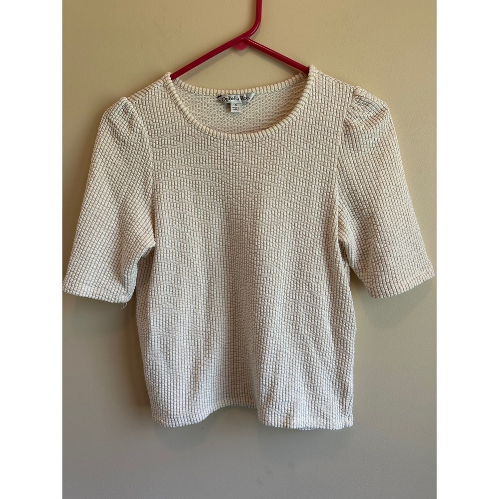 Ophelia Roe Womens Cream Waffle Knit Puff Sleeve Top RN 48711 Size Small